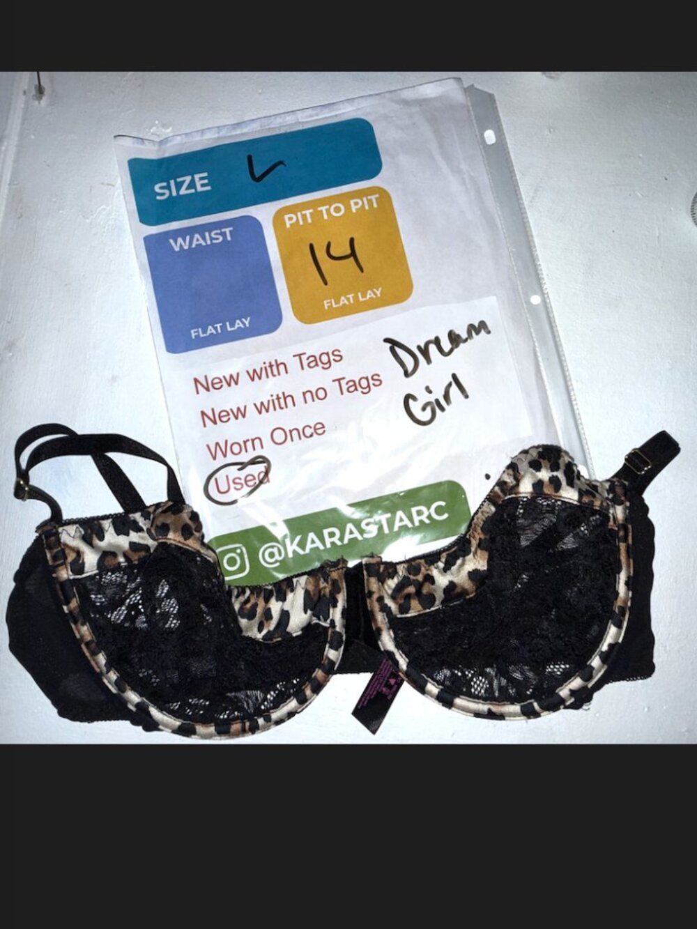 Dream Girl Bra Cheetah Lace Size L